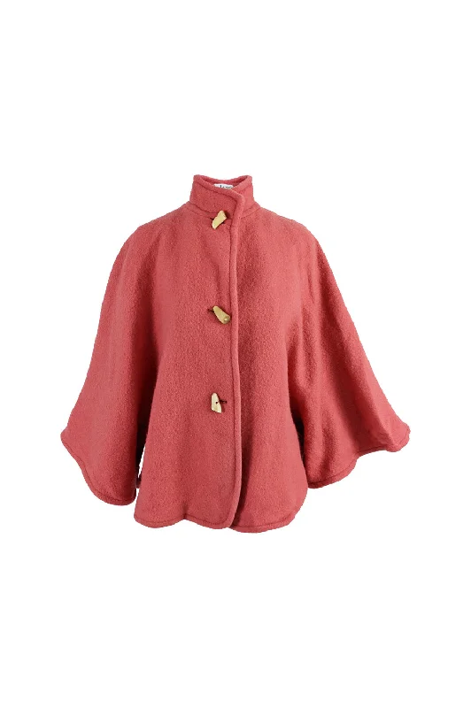 Guy Laroche Vintage Coral Pink Wool & Mohair Cape Coat, 1980s