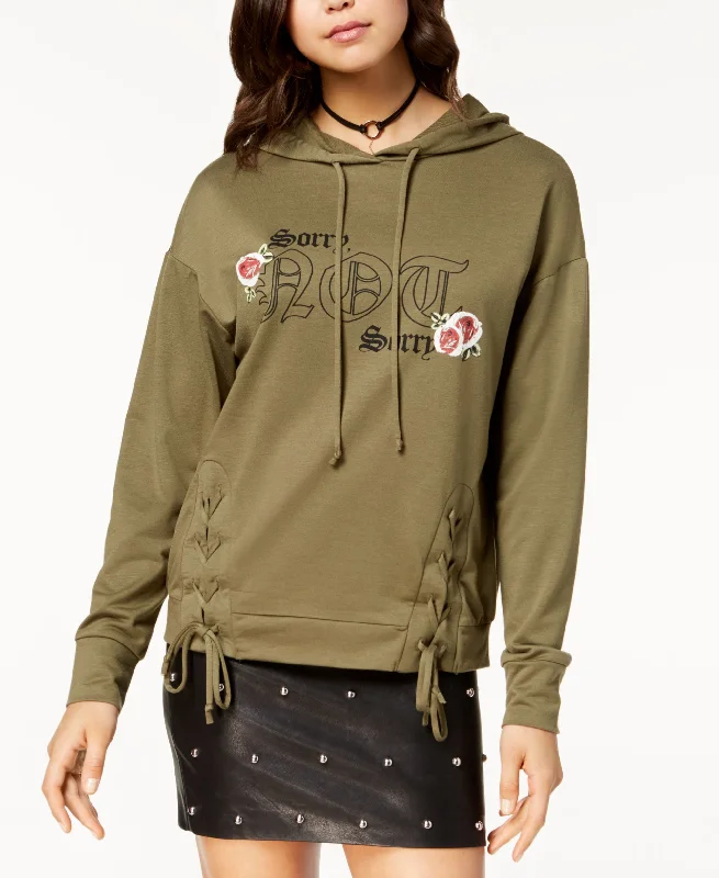 Pretty Rebellious Juniors Lace Up Graphic Hoodie