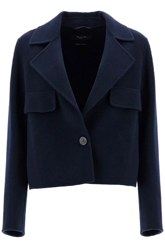 Cropped Single-breasted Wool Jacket  - Blue