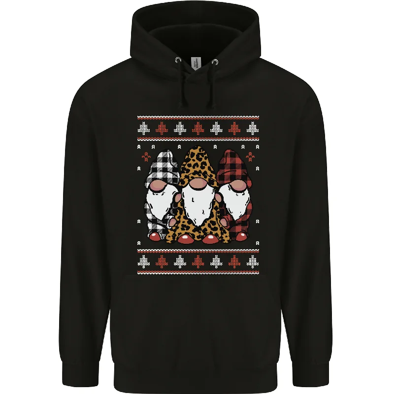 3 Christmas Gnomes Wearing Pajamas Xmas Mens 80% Cotton Hoodie