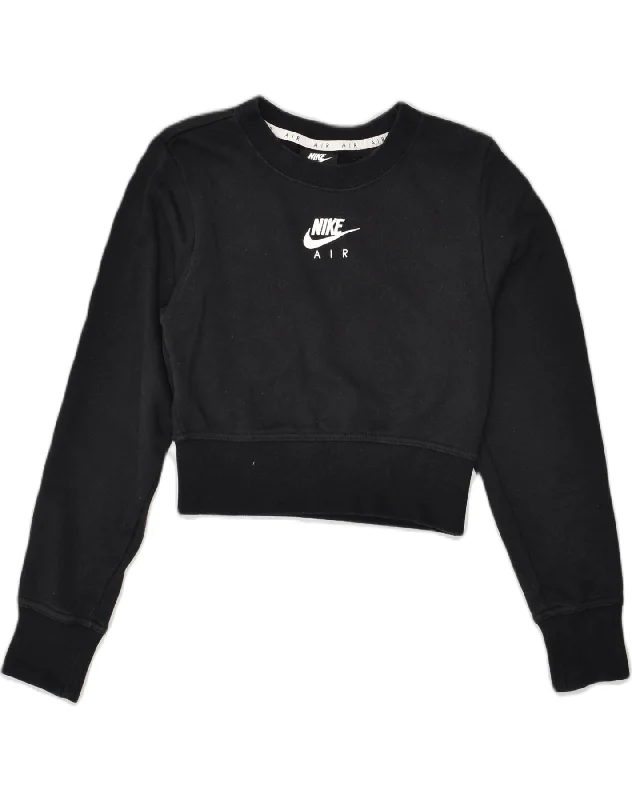 NIKE Womens Crop Graphic Sweatshirt Jumper UK 4 XS Black Cotton