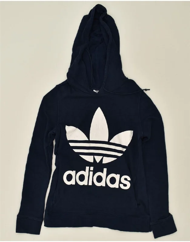 ADIDAS Womens Graphic Hoodie Jumper UK 6 XS Navy Blue Cotton