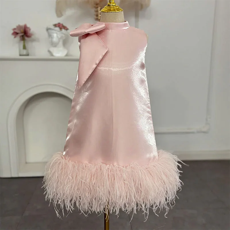 Cute  Bow Flower Girl Dress First Communion Dress Toddler Birthday Party Princess Dress