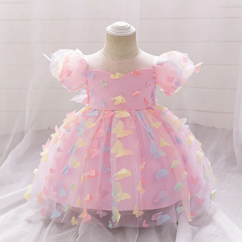 Puff Sleeve Colorful Butterfly Princess Dress