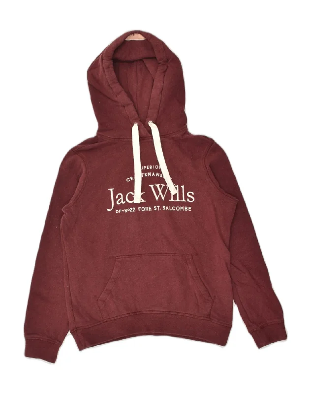 JACK WILLS Womens Loose Fit Graphic Hoodie Jumper UK 10 Small Burgundy