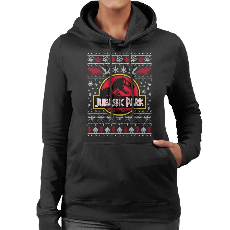 Jurassic Park Logo Christmas Knit Pattern Women's Hooded Sweatshirt