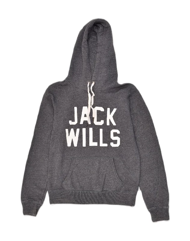 JACK WILLS Womens Graphic Hoodie Jumper UK 12 Medium  Grey Cotton