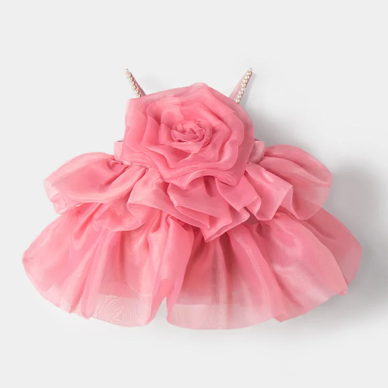 Summer  Flower Girl Dress Rose Toddler Birthday Party Dress