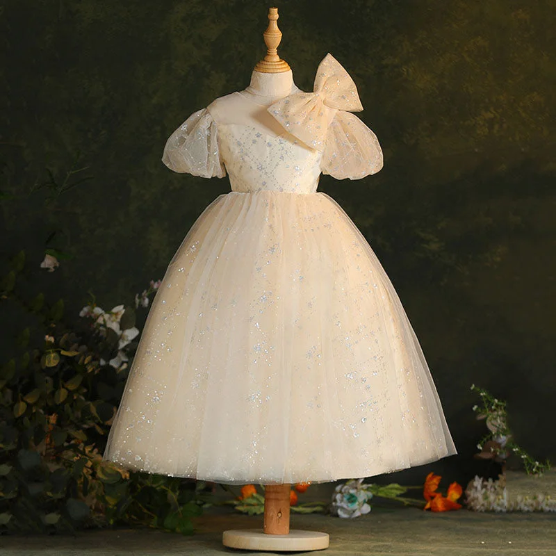 Elegant Baby Girls Puff Sleeve First Communion Dresses Toddler Baptism Dresses