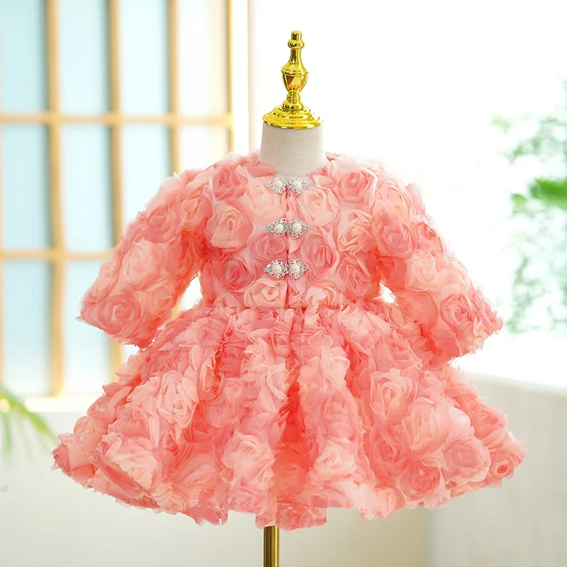 Baby Girl Birthday Pageant Dress Floral Fluffy Princess Dress