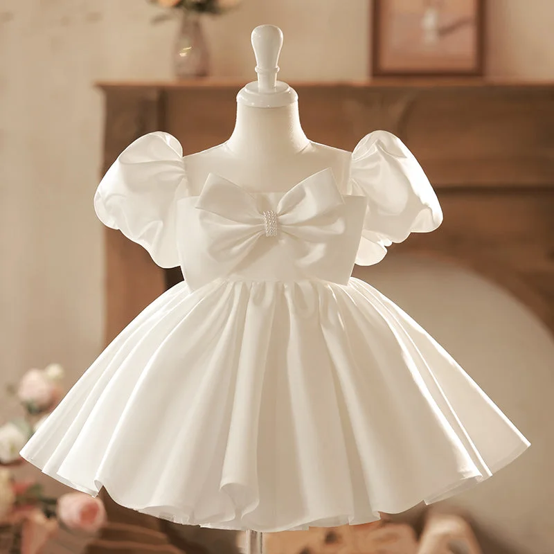 Formal Girl Dress Toddler Birthday Communion Puff Sleeves Bow Fluffy Princess Dress