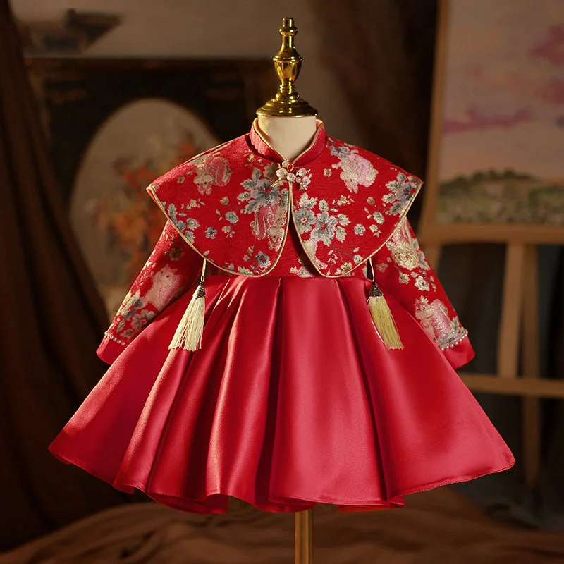 Cute Baby Girl  Winter Long Sleeves Dress Toddler Christmas Embroidery Princess Dress