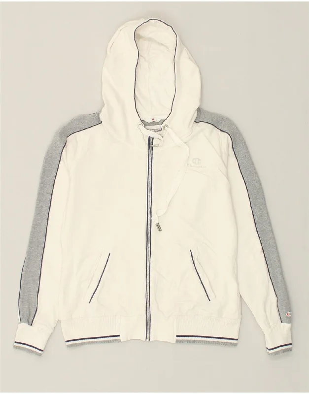 CHAMPION Womens Zip Hoodie Sweater UK 10 Small White Cotton