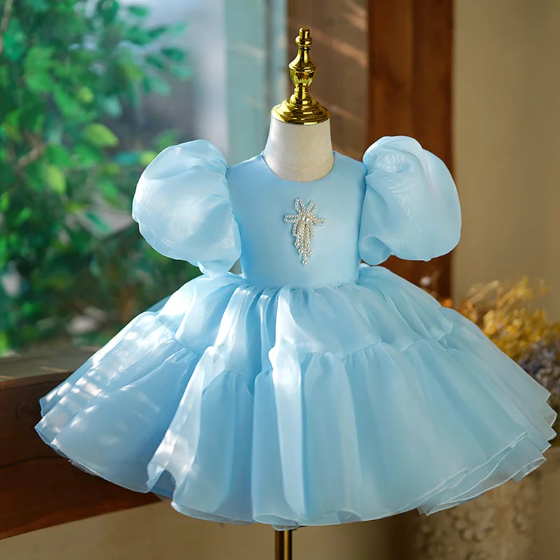 Cute Baby Girls Blue Birthday Puffy Toddler Princess Dress