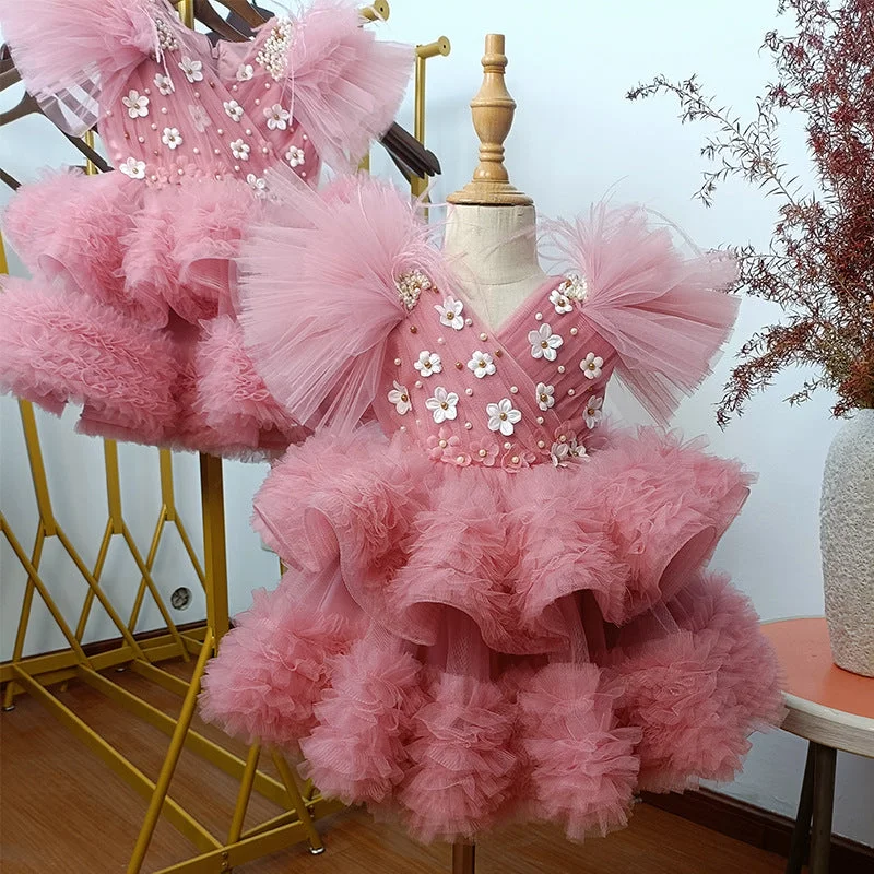 Baby Girls Fluffy Beauty Pageant Dress Toddler Birthday Party Princess Dress