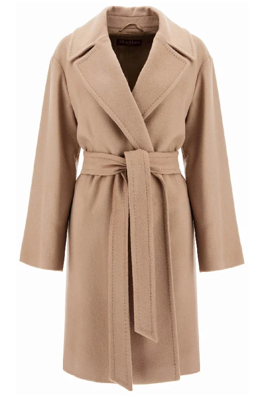 Mid-length Wool Wrap Coat With Robe-style  - Beige