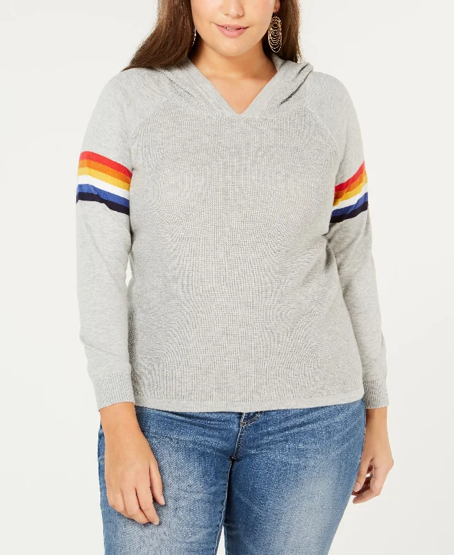 Plus Size Rainbow Trim Hoodie