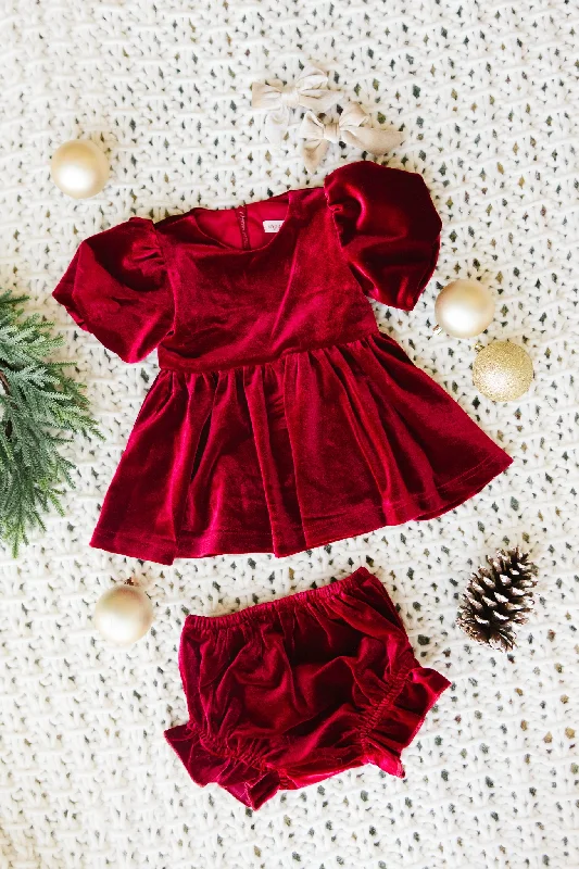 Baby Enamored Dress Set in Red Velvet - FINAL SALE