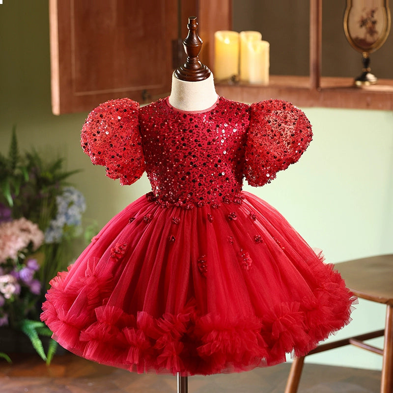 Luxurious Christmas Dress Fluffy Sequins Dress Toddler Birthday Princess Dress