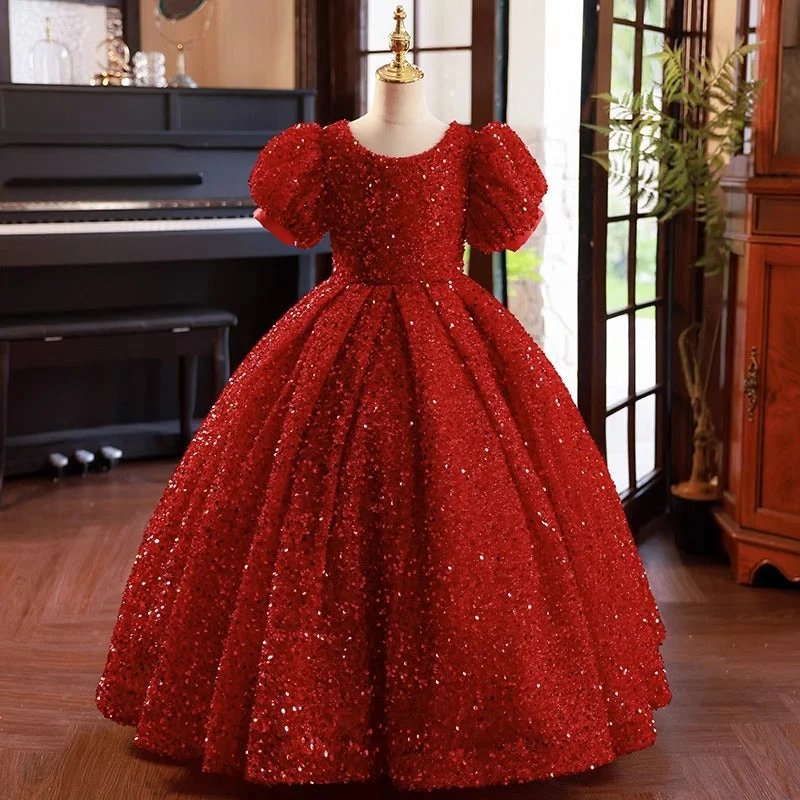 Baby Girls New Year Red Princess Dress Toddler Birthday Ball Gown