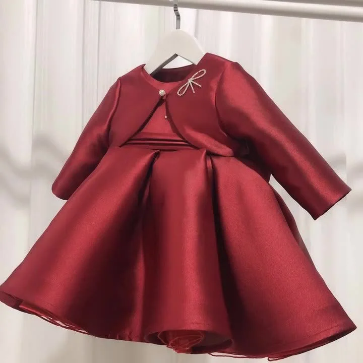 Cute Baby Girl Wine Red Pageant Dress Toddler Birthday Christmas Dress