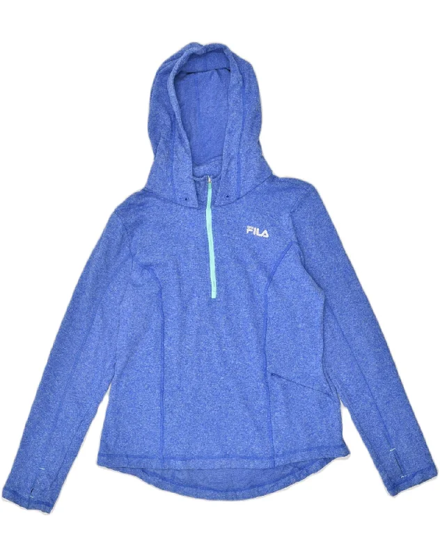 FILA Womens Zip Neck Hoodie Jumper UK 14 Medium Blue Polyester