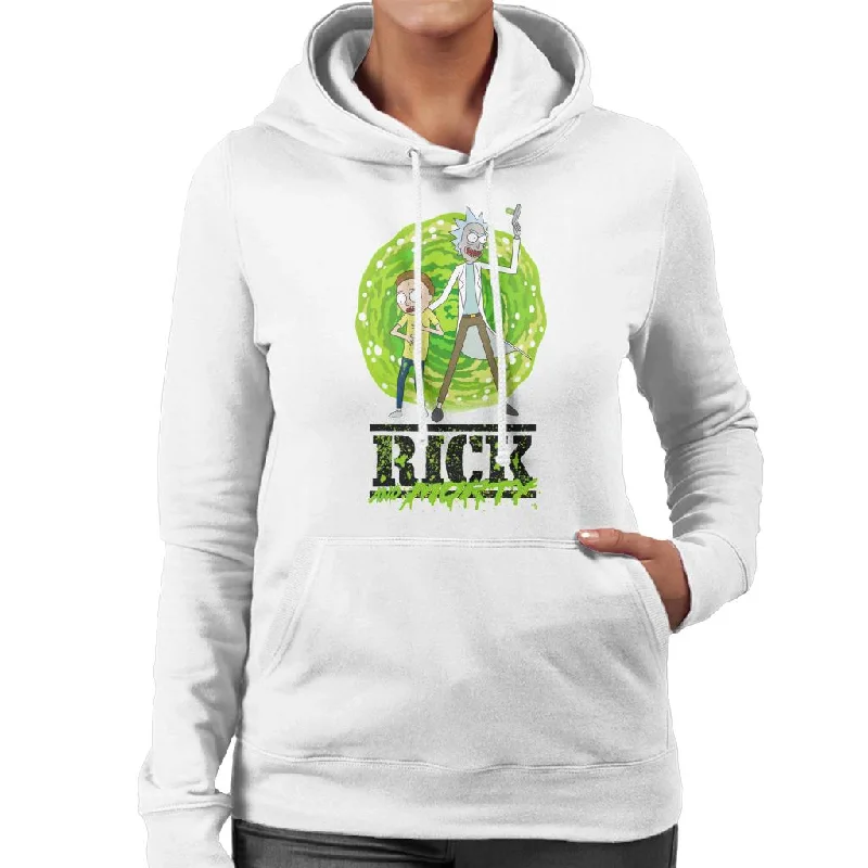 Rick and Morty Portal Green Splatter Text Women's Hooded Sweatshirt