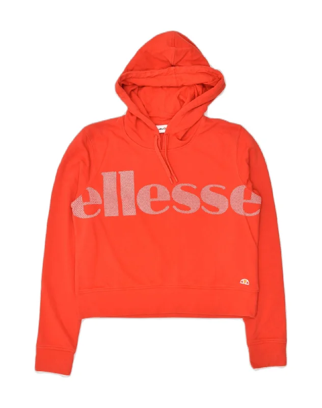 ELLESSE Womens Graphic Hoodie Jumper UK 14 Medium Red Cotton