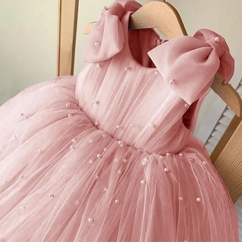 Baby Girl  Beauty Pageant Bead Mesh Dress Toddler Birthday First Communion Princess Dress