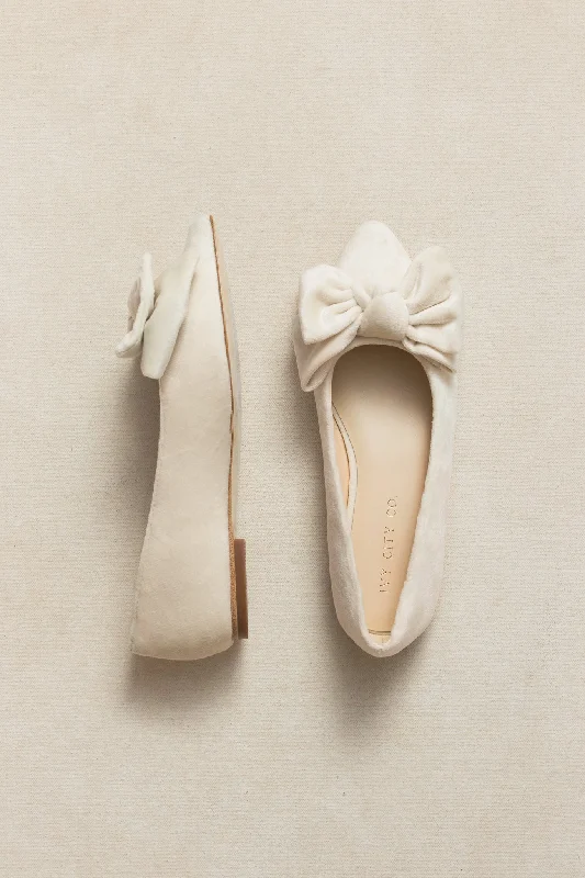 Mini Ivy Bow Flat in Cream