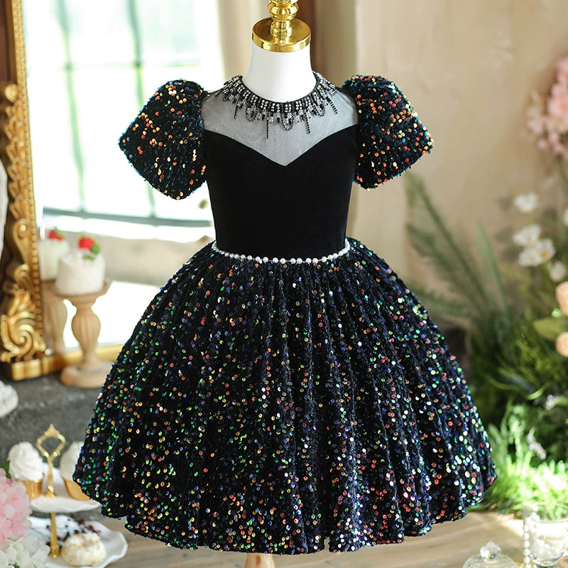 Flower Girl Dress Black Sequined Dress Toddler Birthday Party Formal Dress