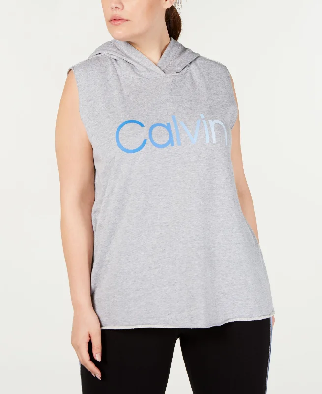 Calvin Klein Performance Plus Size Ombre Logo Sleeveless Hoodie