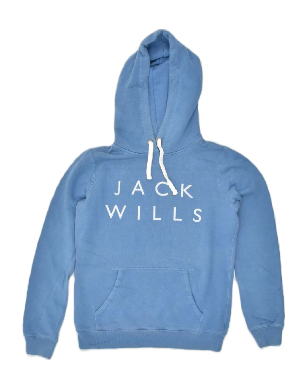 JACK WILLS Womens Graphic Hoodie Jumper UK 10 Small  Blue