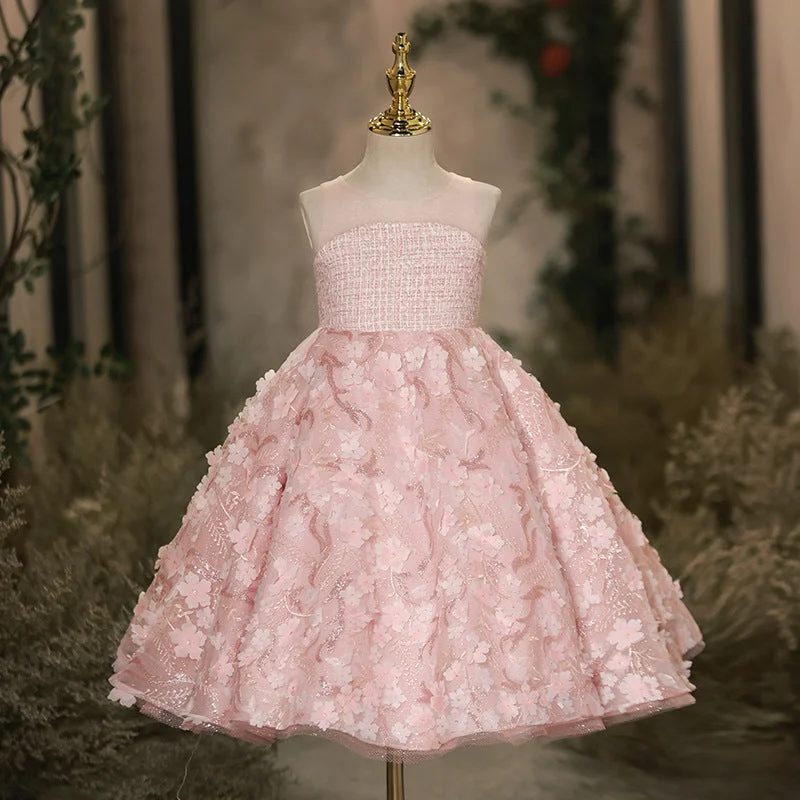 Elegant Baby Girls Pink Sequin Pattern Evening Dress Toddler Christening Dresses