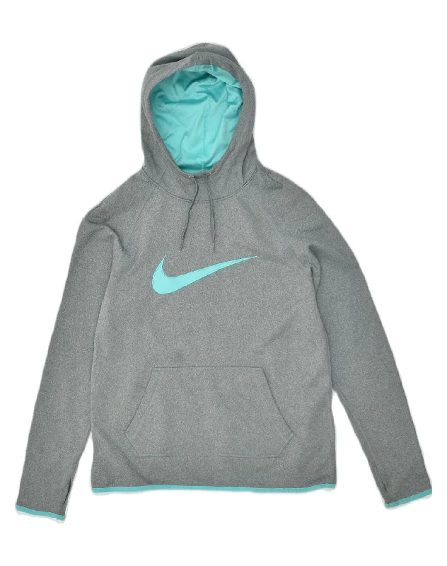 NIKE Womens Graphic Hoodie Jumper UK 10 Small Grey Polyester