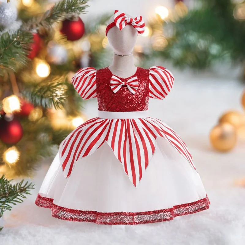 Cute Striped  Christmas Dress Baby Girl Christmas Dress