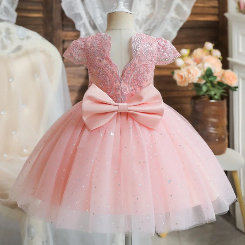 Toddler Birthday Party Wedding Sequin Bow Mesh Christening Princess Dress