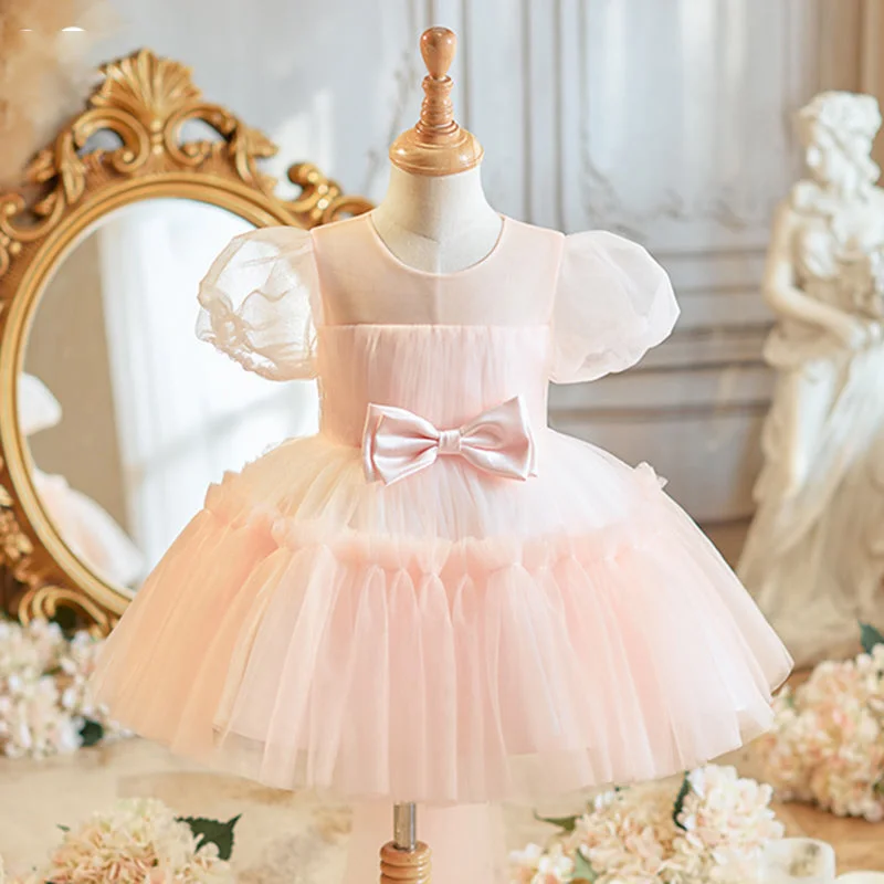 Cute Baby Girl Pink Baptism Dress Toddler First Communion Dresses