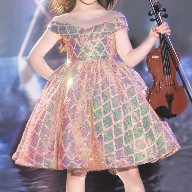 Baby Girl Stage Performance Zipper Shiny Princess Dress