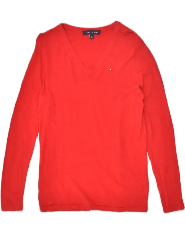 TOMMY HILFIGER Womens V-Neck Jumper Sweater UK 12 Medium Red