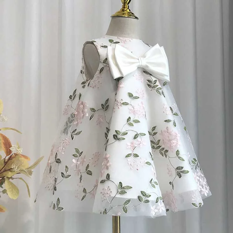 Baby Girl Dress Toddler Birthday Party Flower Printing Bow Communion Dress