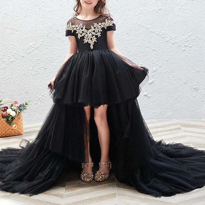 Girls Tulle Tail Dress Flower Black Princess Dress