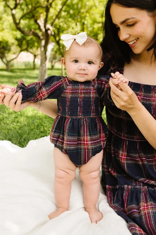 Baby Madeline Romper in Navy Plaid - FINAL SALE