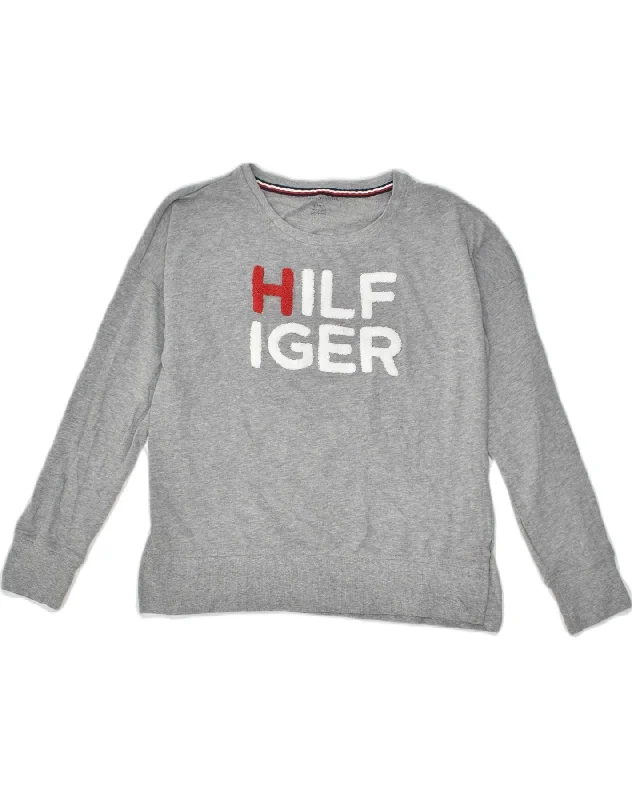 TOMMY HILFIGER Womens Graphic Sweatshirt Jumper UK 10 Small Grey Cotton