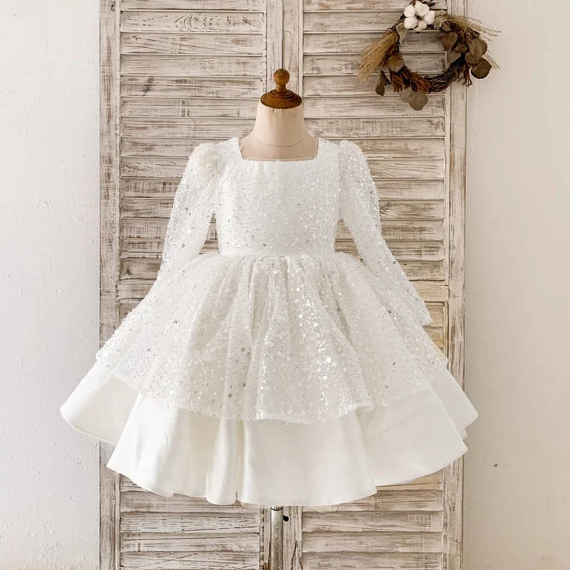 Cute Flower Girl Dress First Communion Dress Sequined Birthday Dress