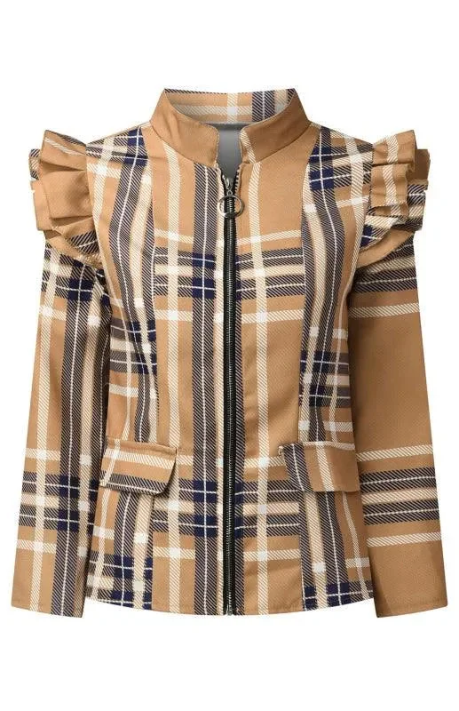 Casual Printed Short Zipper Women Duster Coat