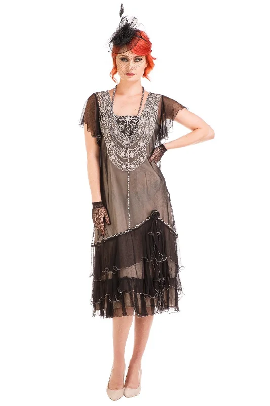 Alexa 1920s Flapper Style Dress in Black-Silver by Nataya