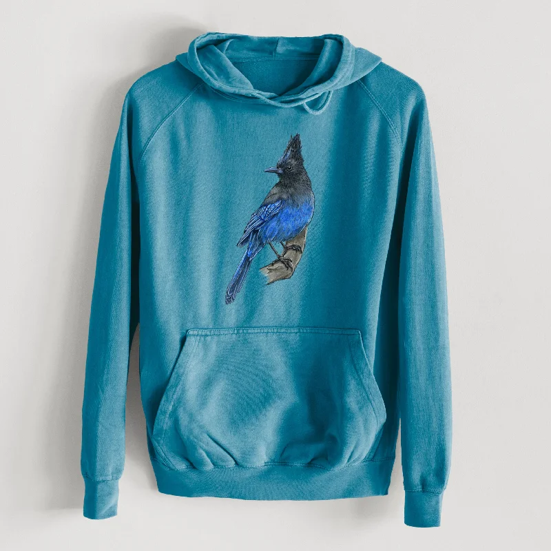 Vibrant Coastal Steller's Jay - Cyanocitta stelleri  - Mid-Weight Unisex Vintage 100% Cotton Hoodie