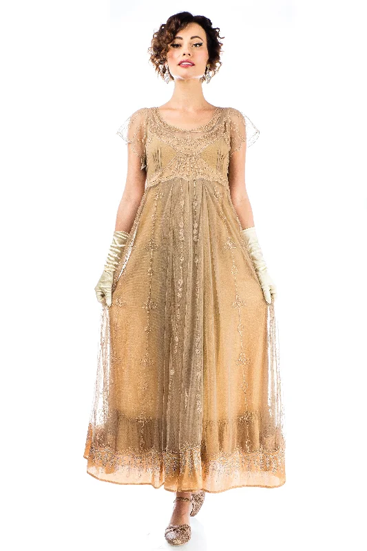 Izabella Victorian Style Dress in Silver Gold by Nataya