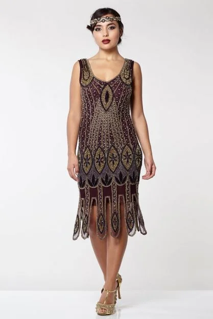 Art Deco Flapper Dress in Plum